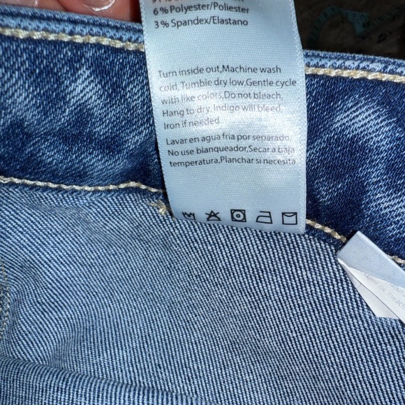 Risen Jeans Women Size 5 / 27 Wide Leg Medium Blue Cargo Large Pockets - Picture 5 of 12